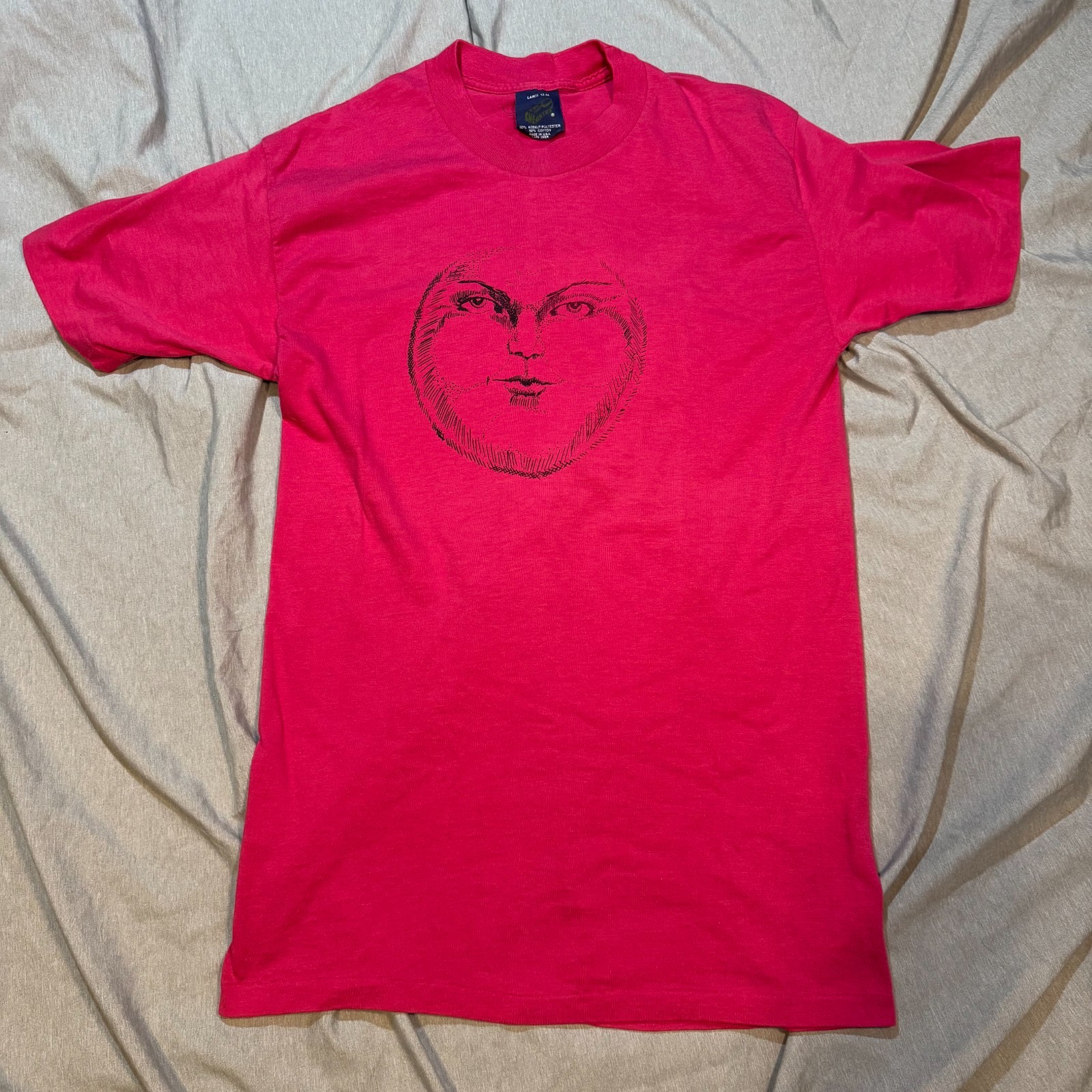 True Vintage Man in the Moon Pink Shirt Size Large Celestial Fairy Zodiac Mystic gallery