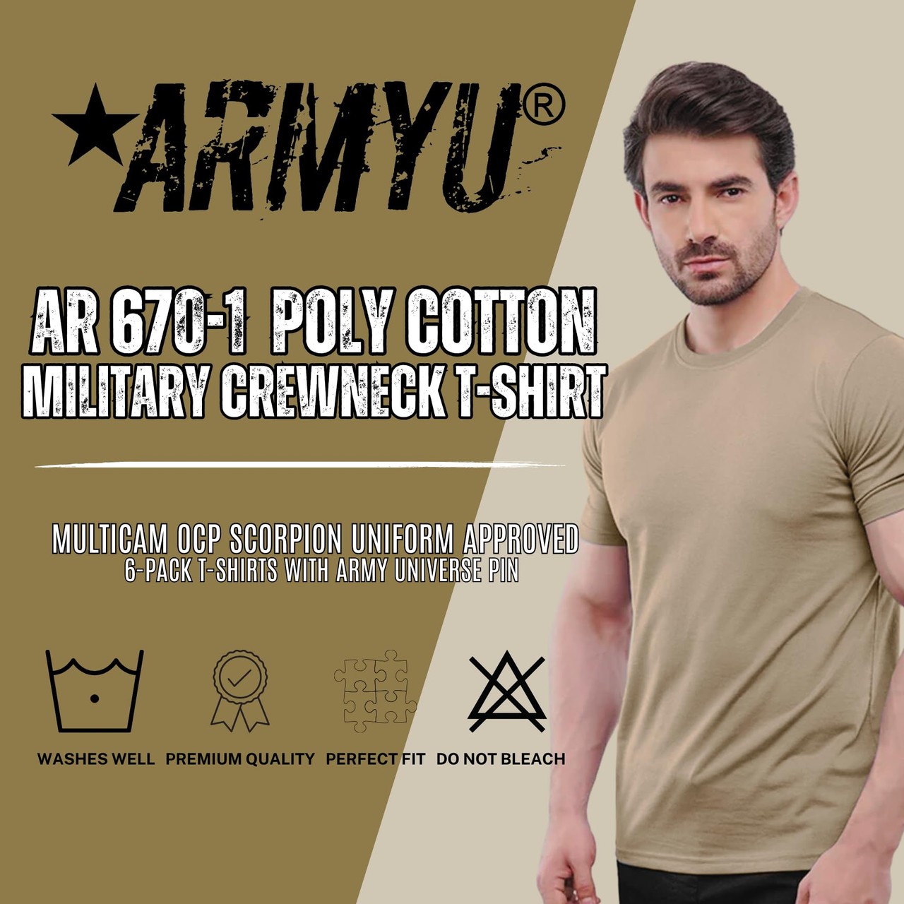 AR 670-1 Army Compliant Coyote Brown Mens Military T-Shirt MultiCam OCP 6-Pack gallery