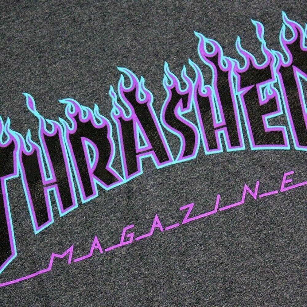 Thrasher Magazine FLAMES LOGO Skateboard T Shirt DARK HEATHER gallery