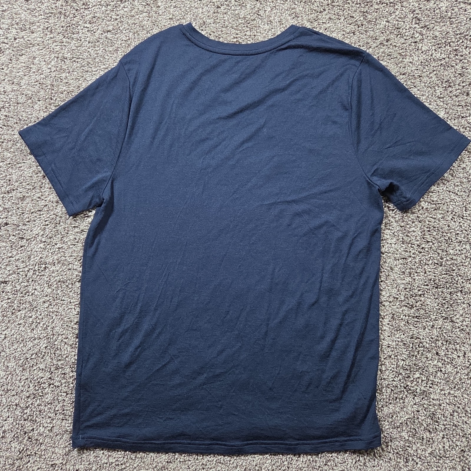 UNBOUND Shirt Men's Large Dark Blue 100% Merino Fine Wool V-Neck Jersey T-Shirt gallery