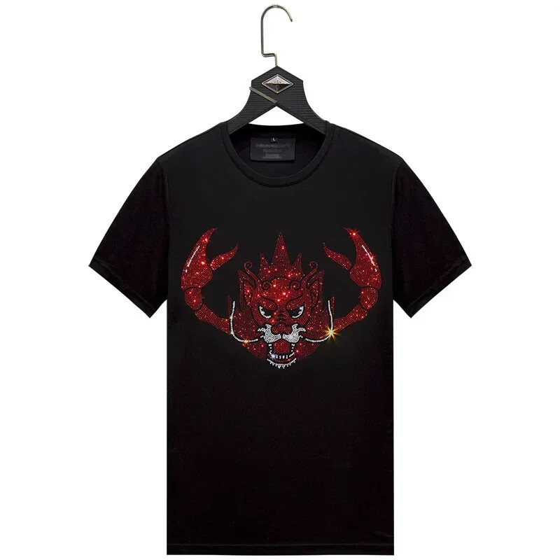 New Men Luxury Scorpion Rhinestones Fashion Black T-Shirt High Quality gallery