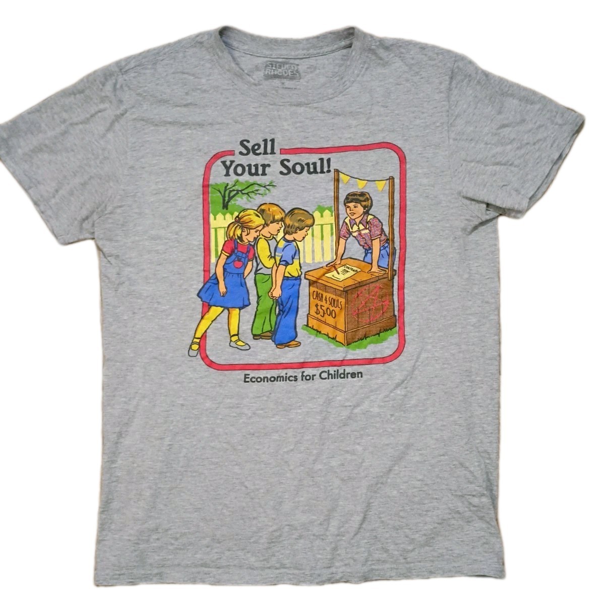 Steven Rhodes T-Shirt XL Gray Sell Your Soul Graphic Short Sleeve Tee Retro Look