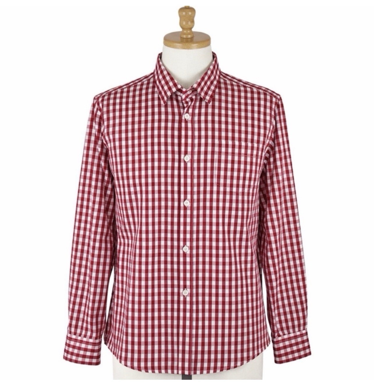 NWOT Xi Deng Men's Long Sleeve Casual Shirt Lightweight Red White Check Size M gallery