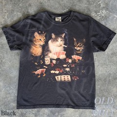 Vintage Poker Cat T-Shirt Funny Playing Cards Retro Kitty Graphic Tee Gift