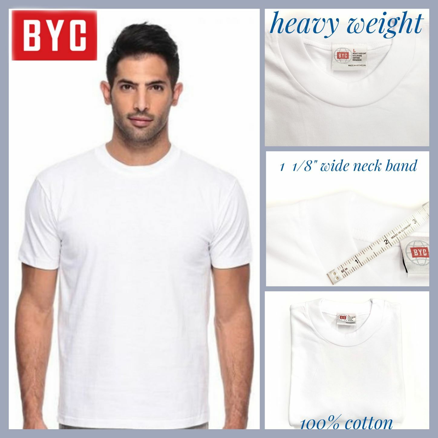 BYC 3 Pack Men 100% Premium Cotton Heavy Weight Crew Solid Short Sleeve T-Shirt gallery