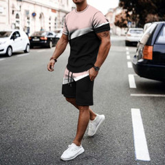 Men’s 2 Piece Active Casual Short and T Shirt Short Sleeve Set Waist Up To 45″