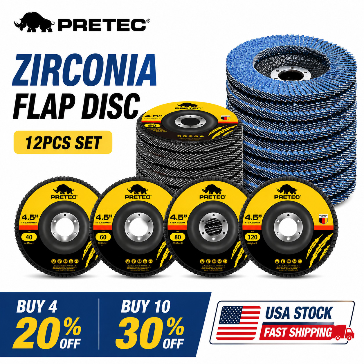 4-1/2″ Flap Discs 40/60/80/120 Grit Zirconia T27 Angle Grinder Grinding Discs