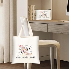 Dog Lover Gifts Canvas Tote Bag – Cute Dog Mom Reusable Grocery Bag for Women