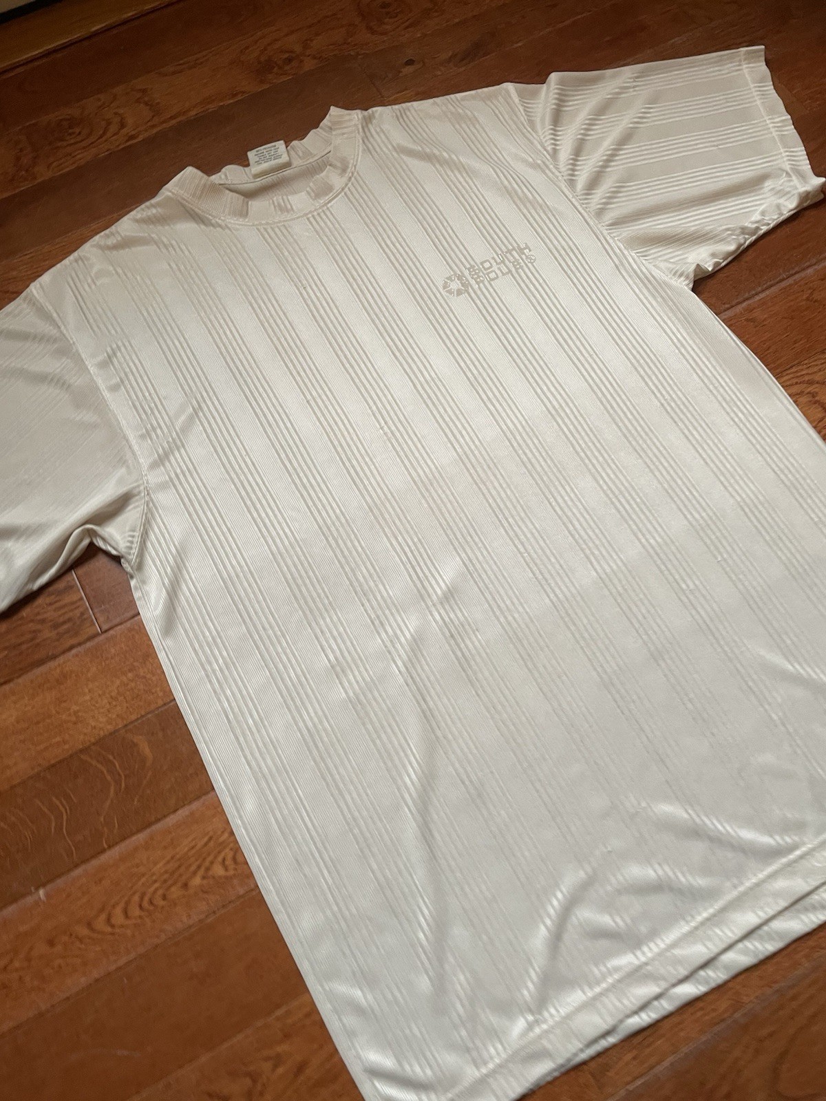 Vintage 90s Southpole Mens Medium Sheer Satin Striped Baggy Fit Shirt Light Gray gallery