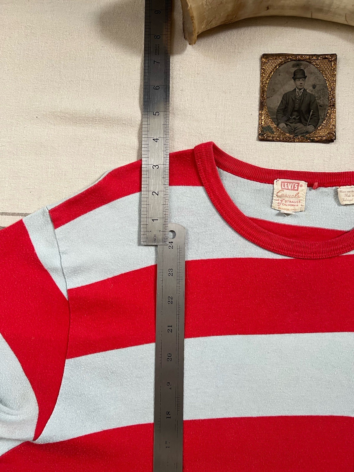 LVC T-Shirt XL 50s Casuals Levi's Vintage Clothing Wide Stripe Red Grey Biker gallery