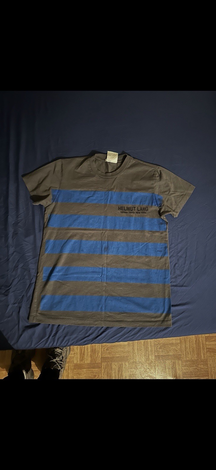 Helmut Lang Men’s Medium Cotton Striped T-Shirt Grey/Blue/Black