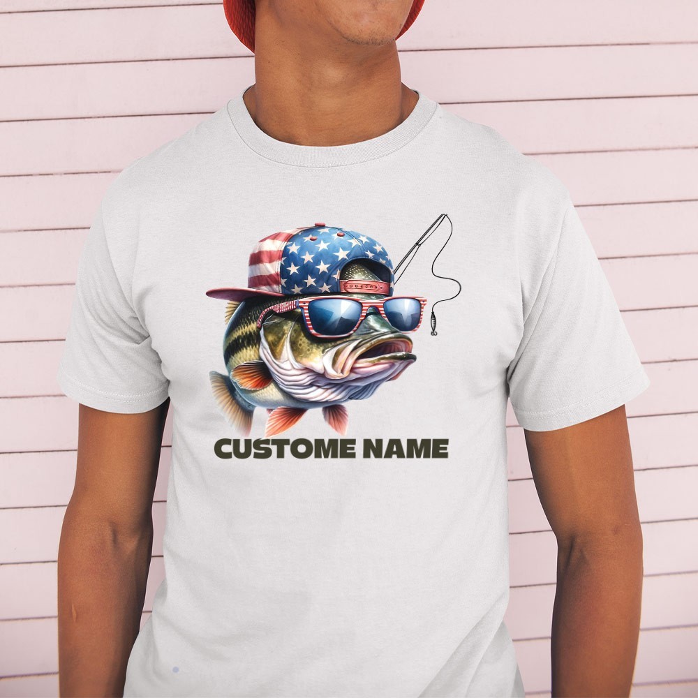 Custom Funny Fishing American Flag Unisex T-shirt | Father's Day Fishing Gifts gallery