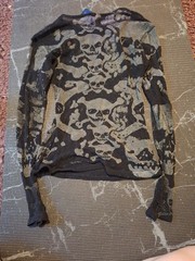 Tripp NYC Sheer Skull Print Mesh Long Sleeve Mens Large Shirt Goth Punk Fishnet