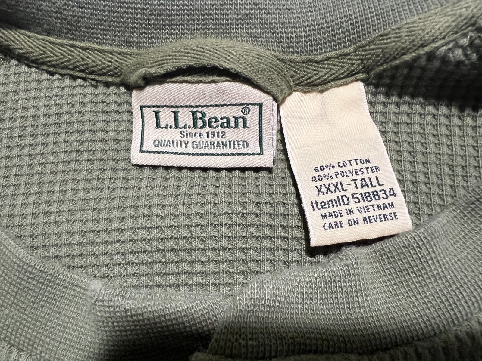LL Bean Thermal Henley Shirt Mens 3XLT Green Chunky Waffle Knit Y2K Big & Tall gallery