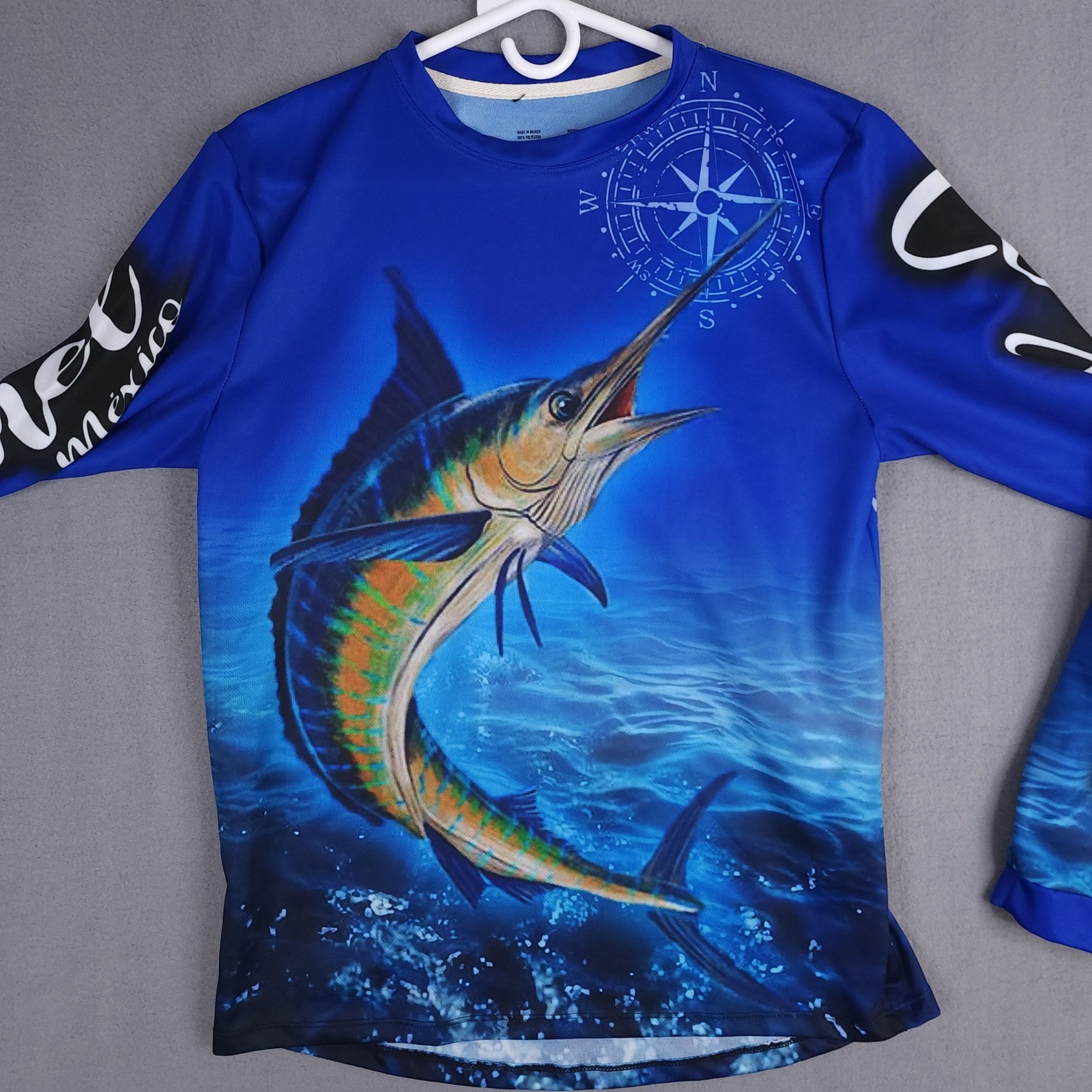 Cozumel Mexico Fishing Shirt Mens L Blue AOP Marlin Compass Graphic Performance gallery
