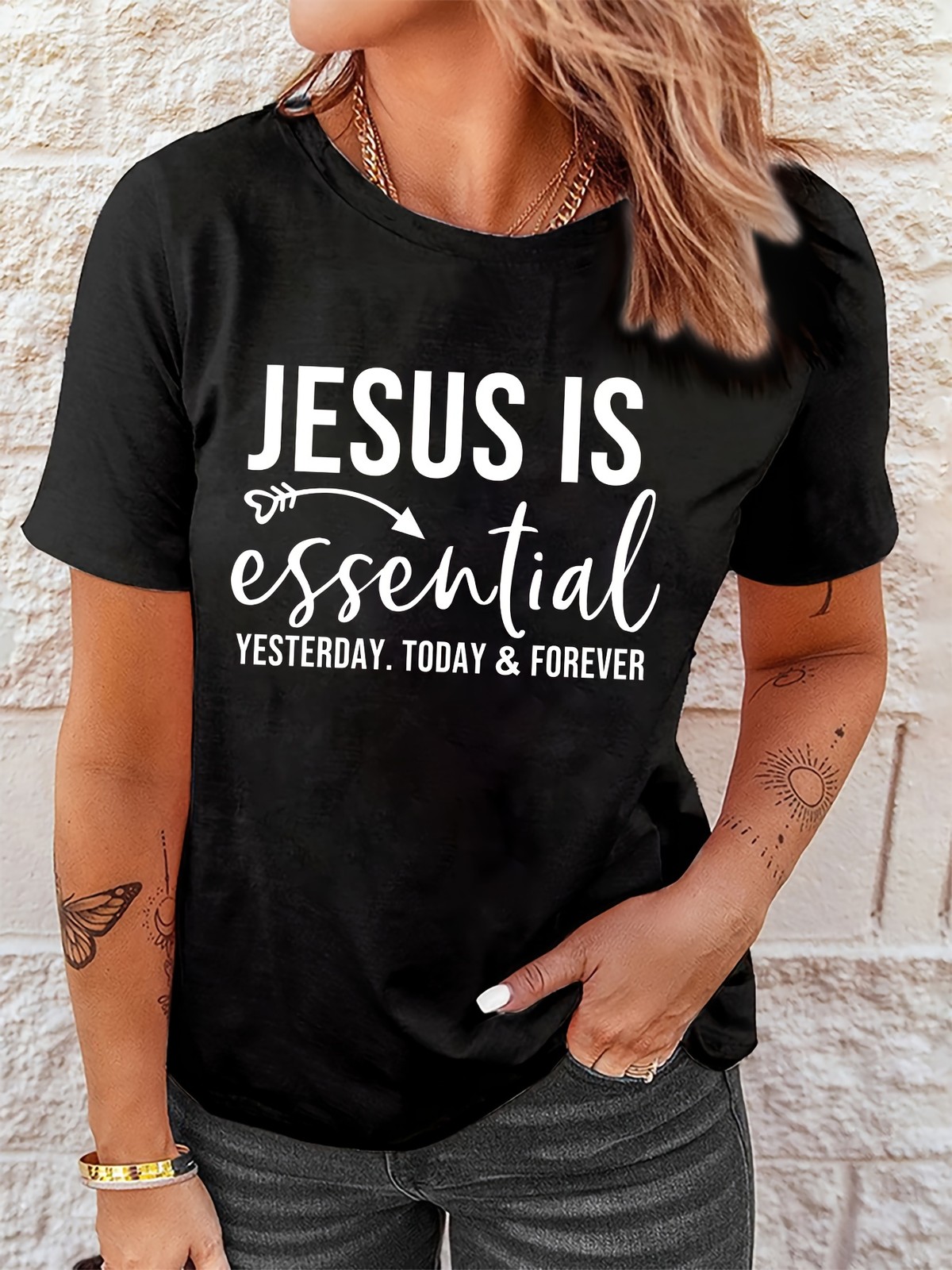 Jesus Is Essential Yesterday Today Forever Letter Print T-Shirt gallery