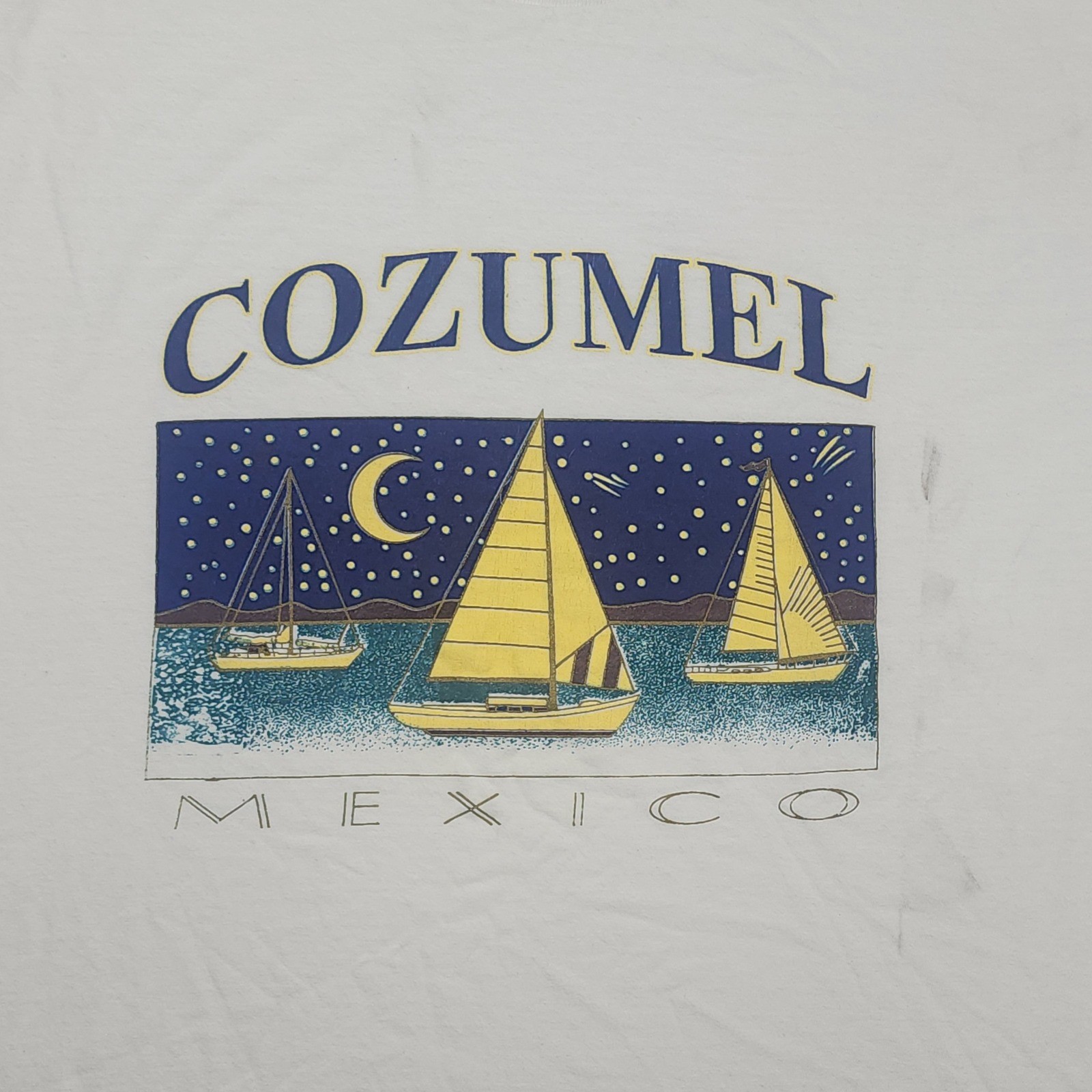 M&O Knits Cozumel Mexico Sailboat Graphic Tee Mens XL White Good Vintage Style gallery