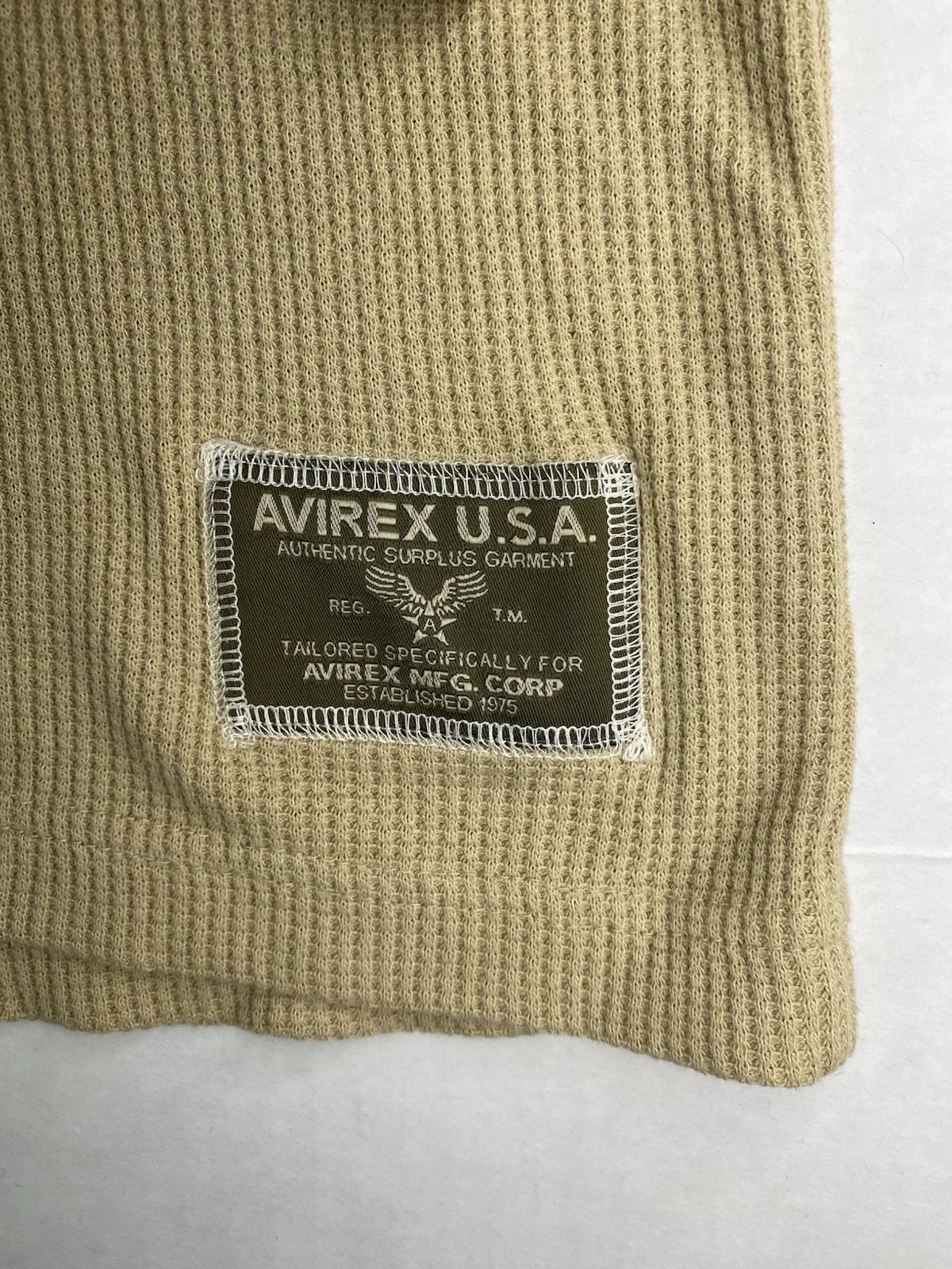 Avirex Waffle Knit Thermal Shirt Mens L Tan Military Logo Long Sleeve Y2K gallery