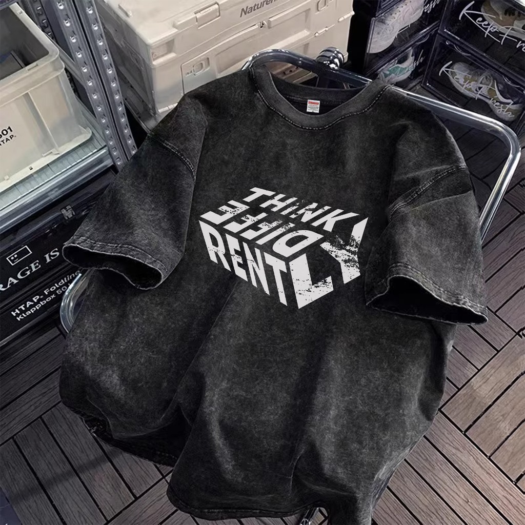 Vintage Letter Graphic T-Shirt 100% Cotton Oversized Streetwear Lace Up Tee gallery