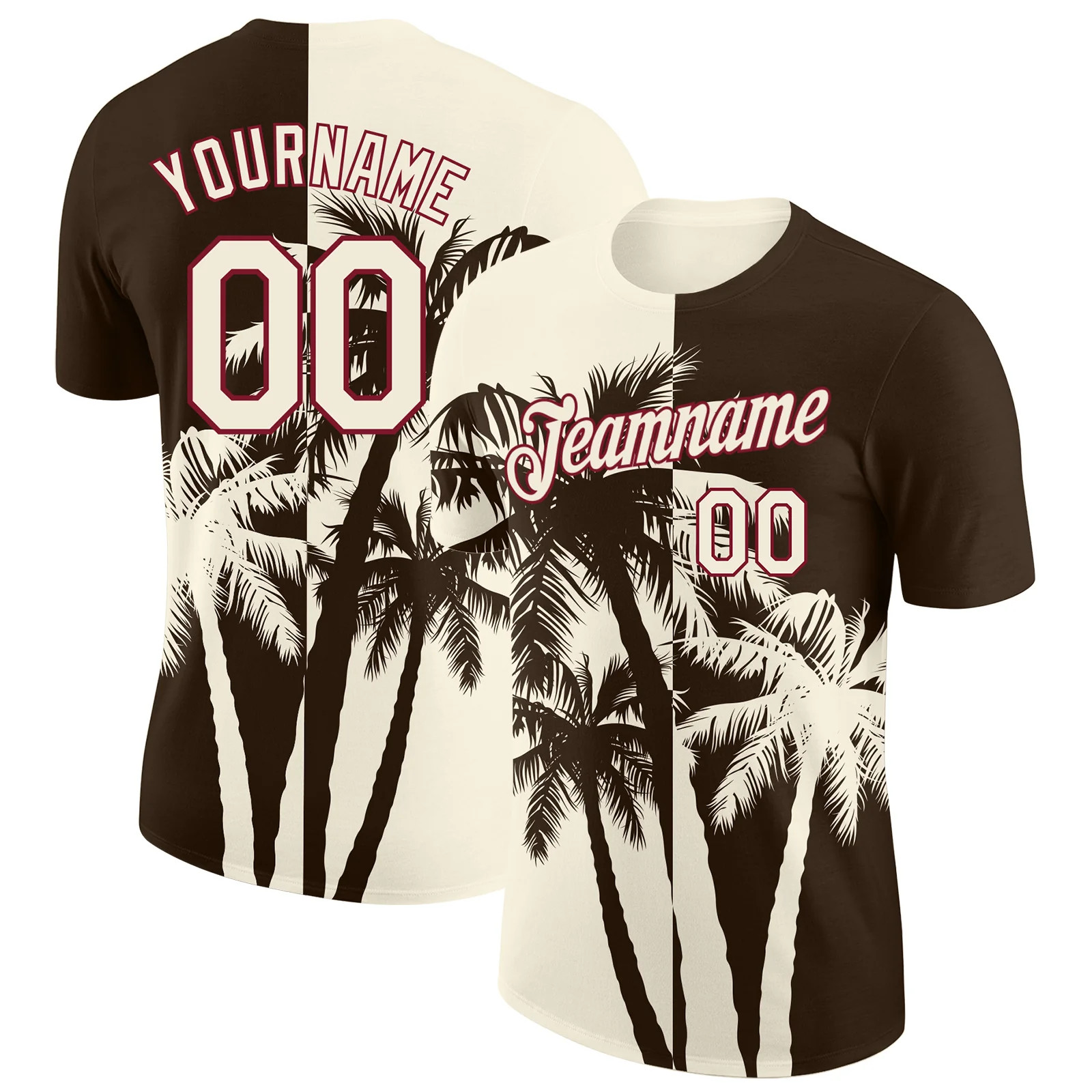 Custom Brown Cream Crimson Hawaii Palm Tree T-Shirt Tropical Summer Beach Tee gallery
