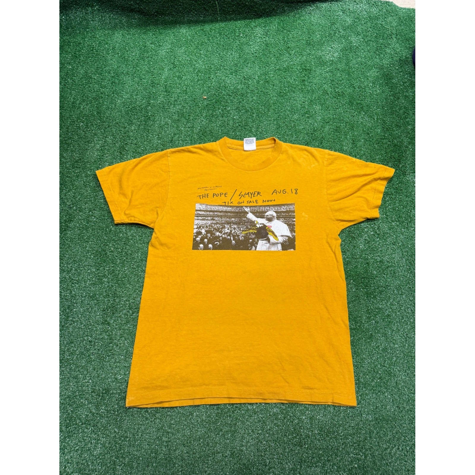Supreme Antihero Pope Slayer Tee Mustard Yellow Mens Medium SS16 Graphic T-Shirt gallery