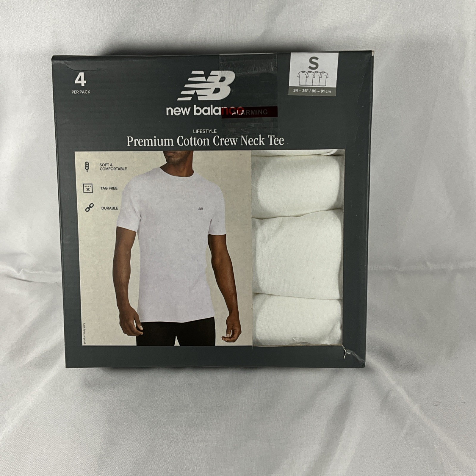New Balance Premium Cotton Crew Neck Tee 4-Pack Men’s Small White Short Sleeve