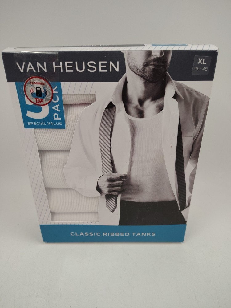 MEN’S VAN HEUSEN CLASSIC COTTON RIBBED TANKS TOPS WHITE XL 5 PACK TANKS NEW!