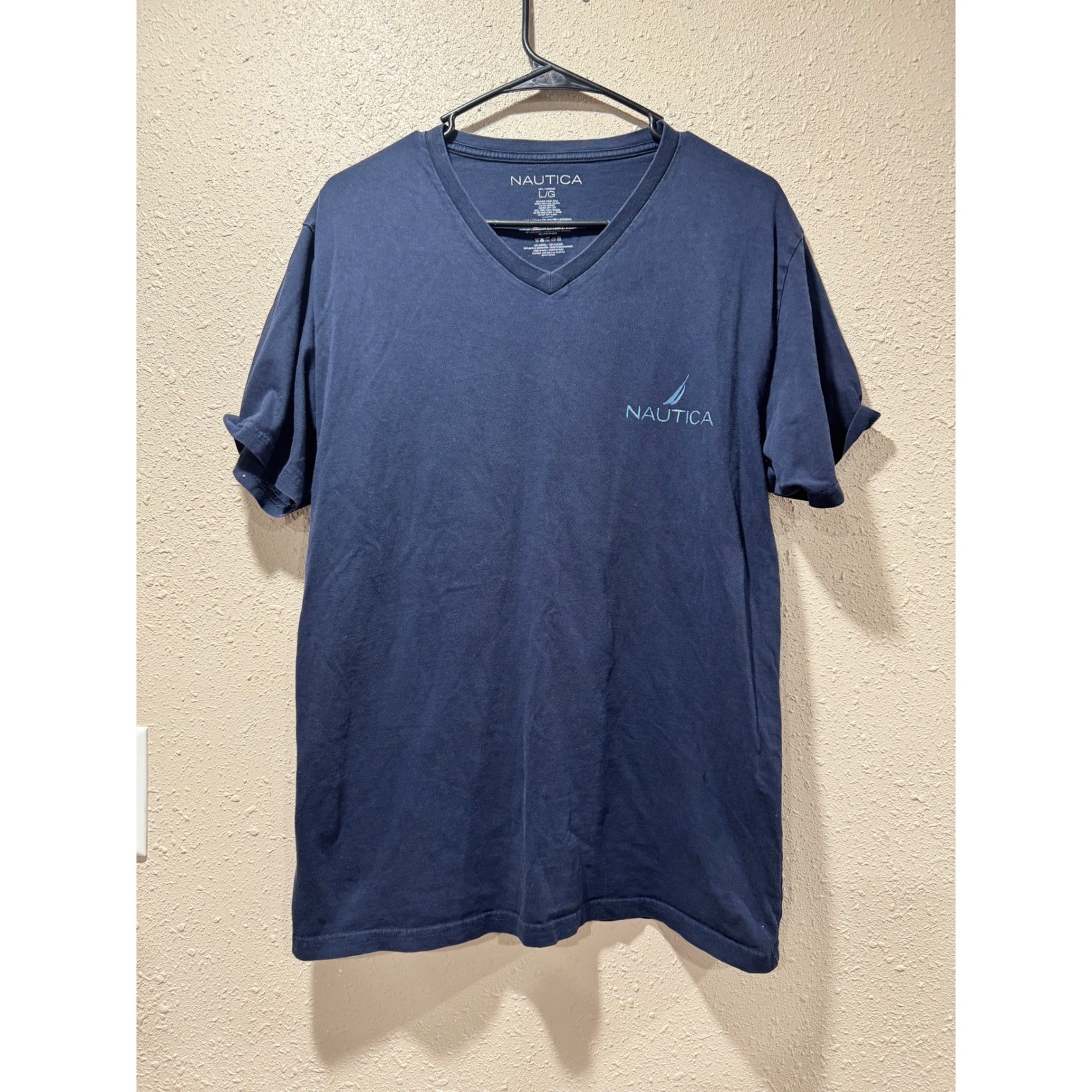 Nautica Mens V-Neck T-Shirt Navy Blue Cotton Logo Short Sleeve Tee Large L/G gallery