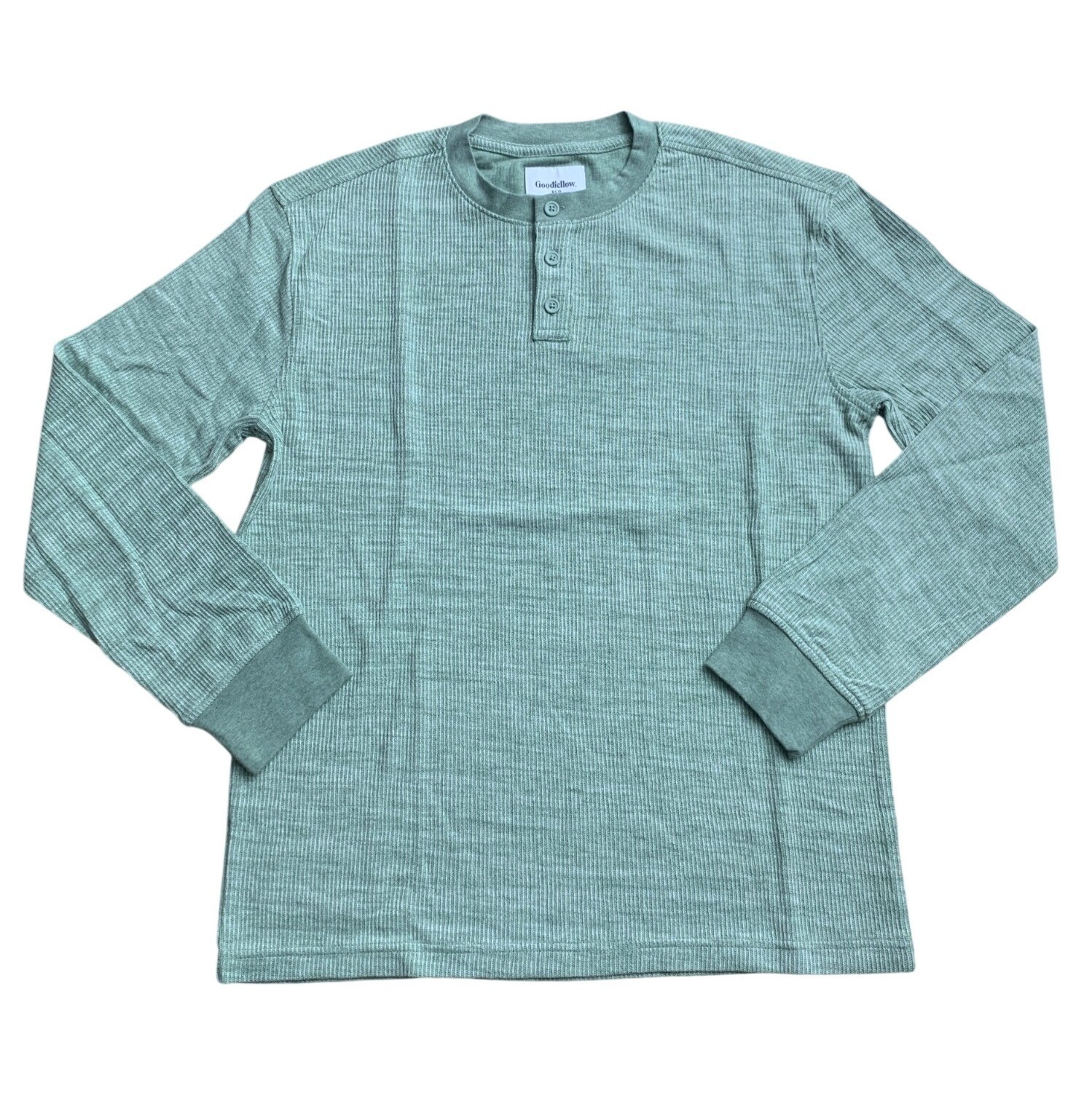 Goodfellow & Co Mens Ribbed Henley Long Sleeve Shirt Sage Green Size Medium gallery