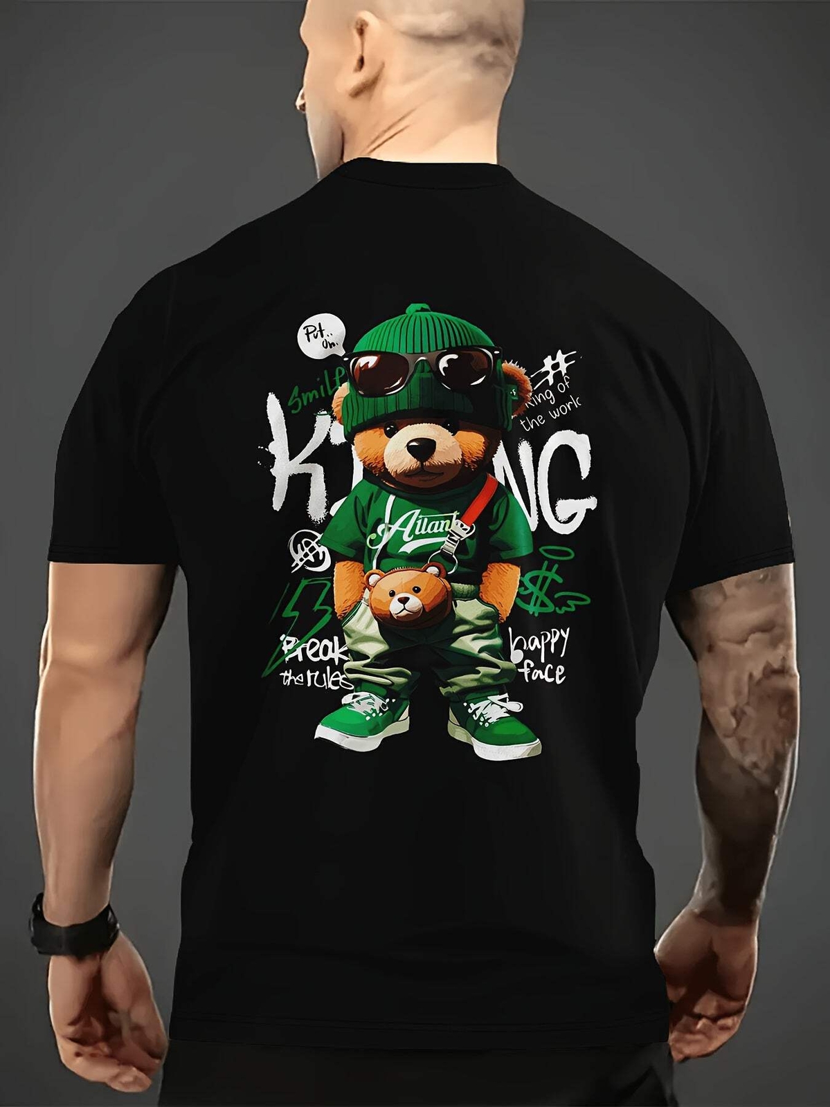 2024 Summer Trendy Men's T-shirt - Cool Bear Pattern, Soft Polyester Fiber, Roun gallery