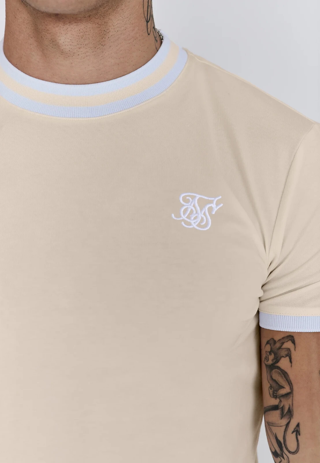 SikSilk Men;s Ecru Ringer T-Shirt Medium gallery