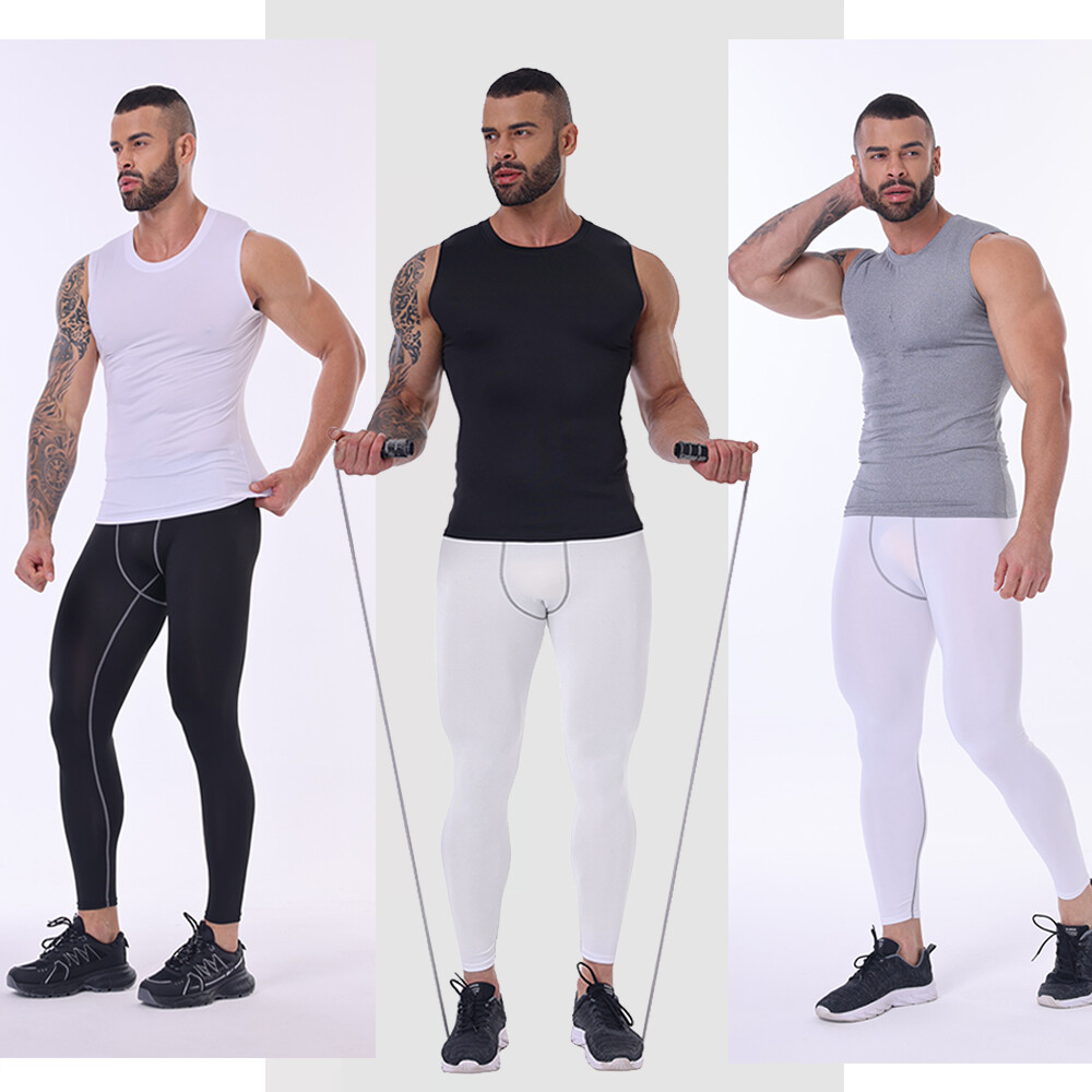 Mens Slimming Activewear Compression Vest T-Shirt QUICK DRY Tank Tops 2 Pack Top gallery
