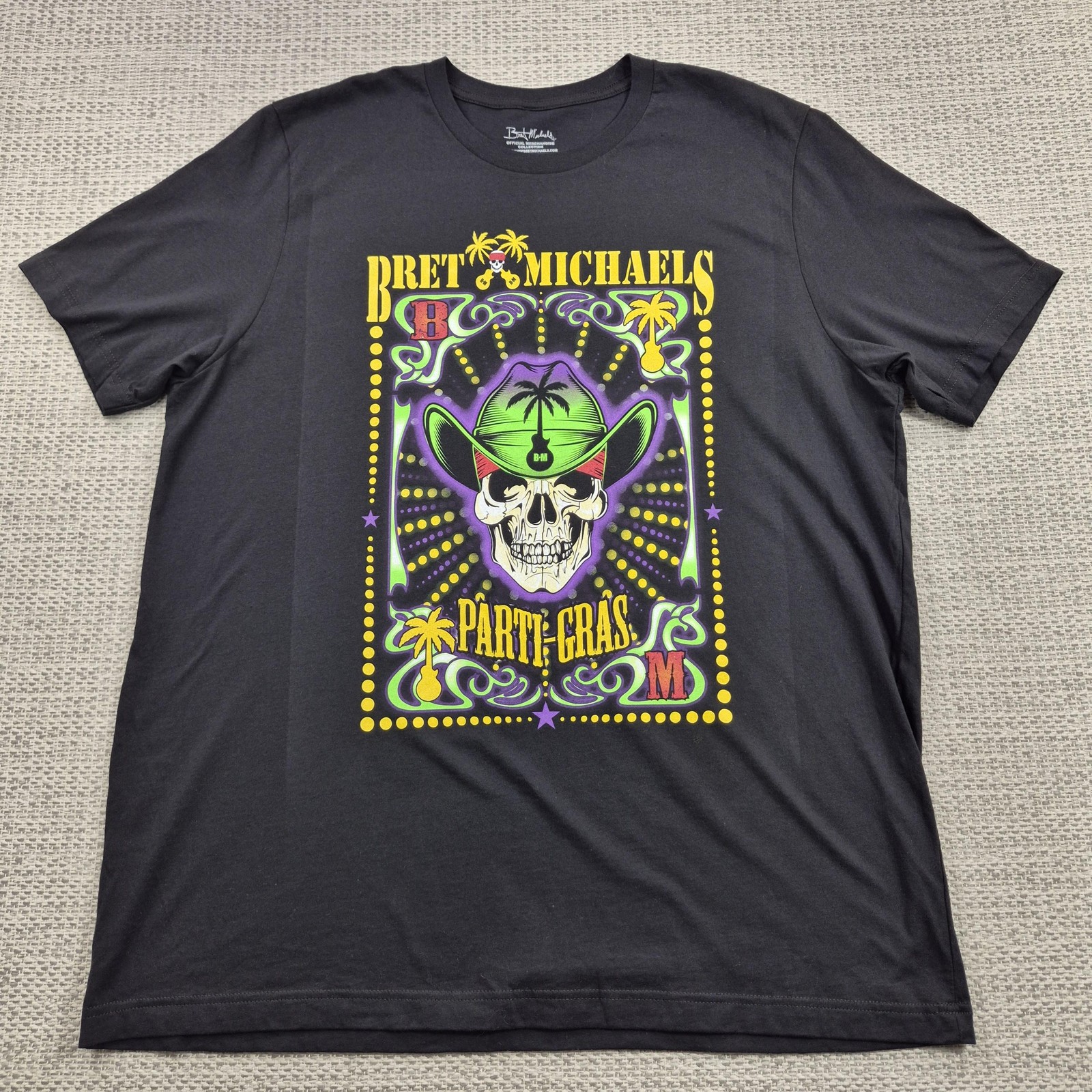 Bret Michaels Shirt Mens 2XL Black Parti-Gras Skull Graphic Tee Mardi Gras Tour gallery