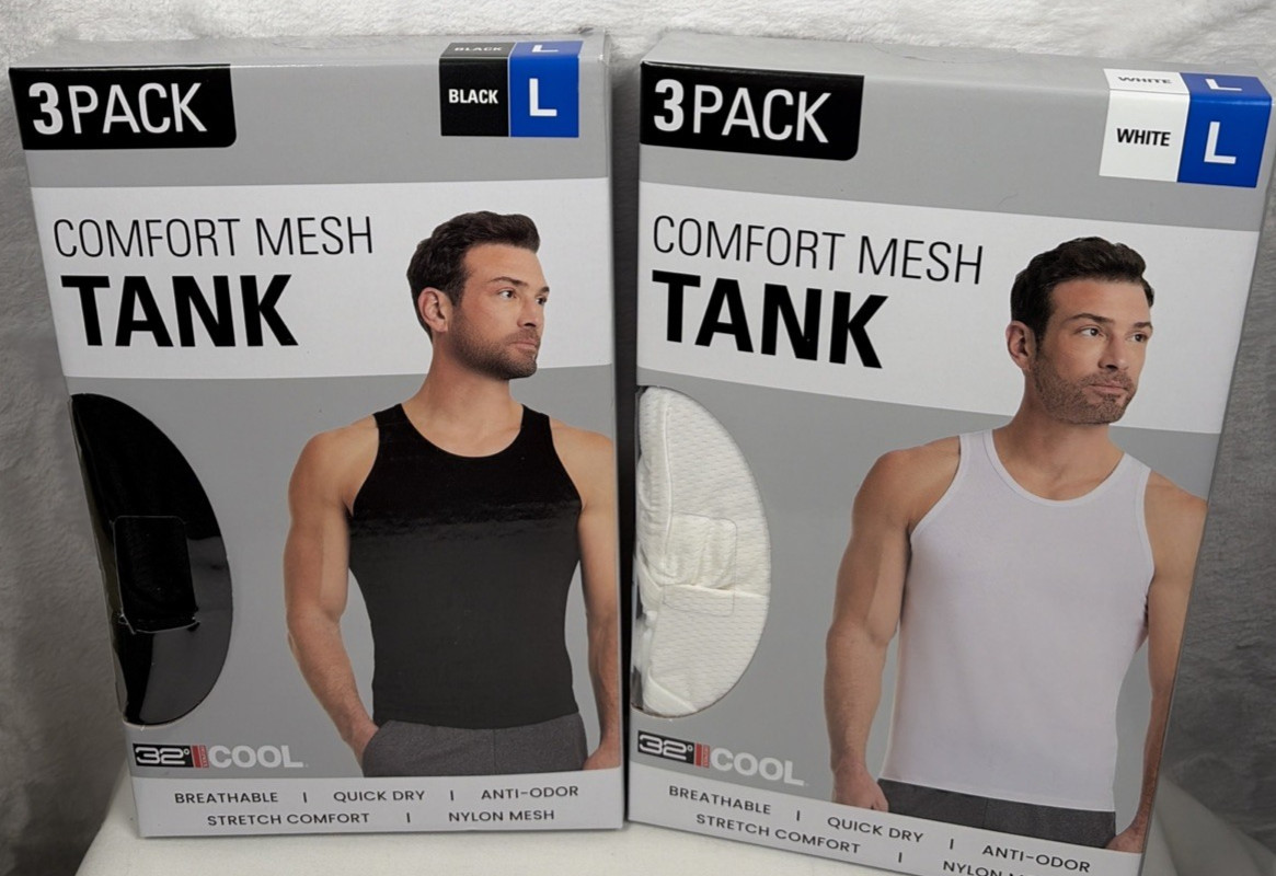 Lot of 2 32 Degrees Cool Comfort Mesh Tank 3 Pk Each Black White Size Large NEW gallery