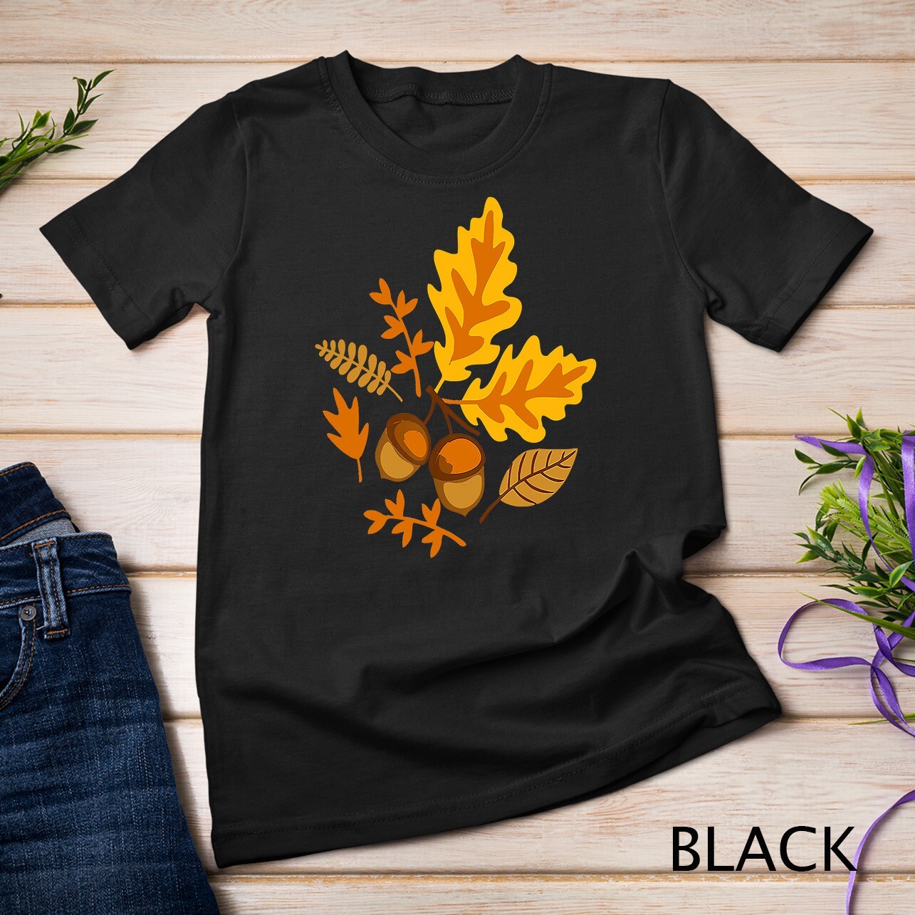 Autumn Leaves and Acorns Fall for Women Thanksgiving Cute Unisex T-shirt