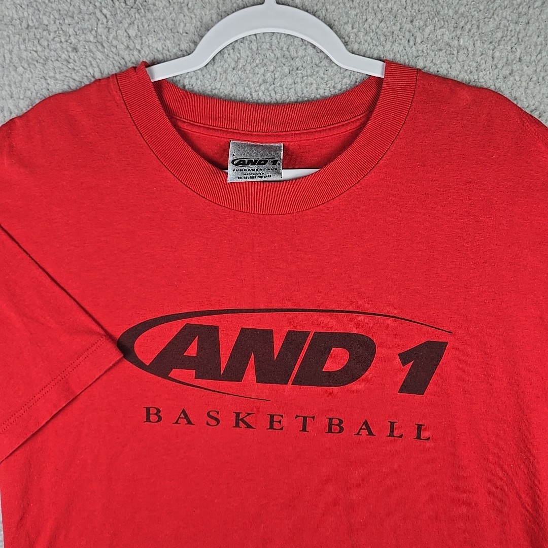 Vtg AND1 Fundamentals T Shirt Mens L Red Made In USA Basketball gallery