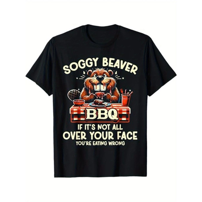 100% Cotton Funny BBQ T-Shirt - Soggy Beaver Humor for Men, Casual Loose Fit gallery
