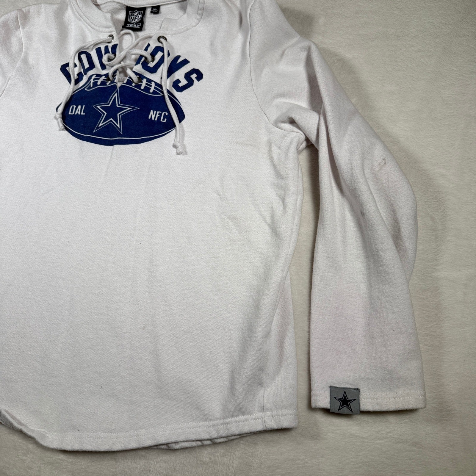 NFL Dallas Cowboys Lace Up Long Sleeve T Shirt XL White Blue Football NFL gallery