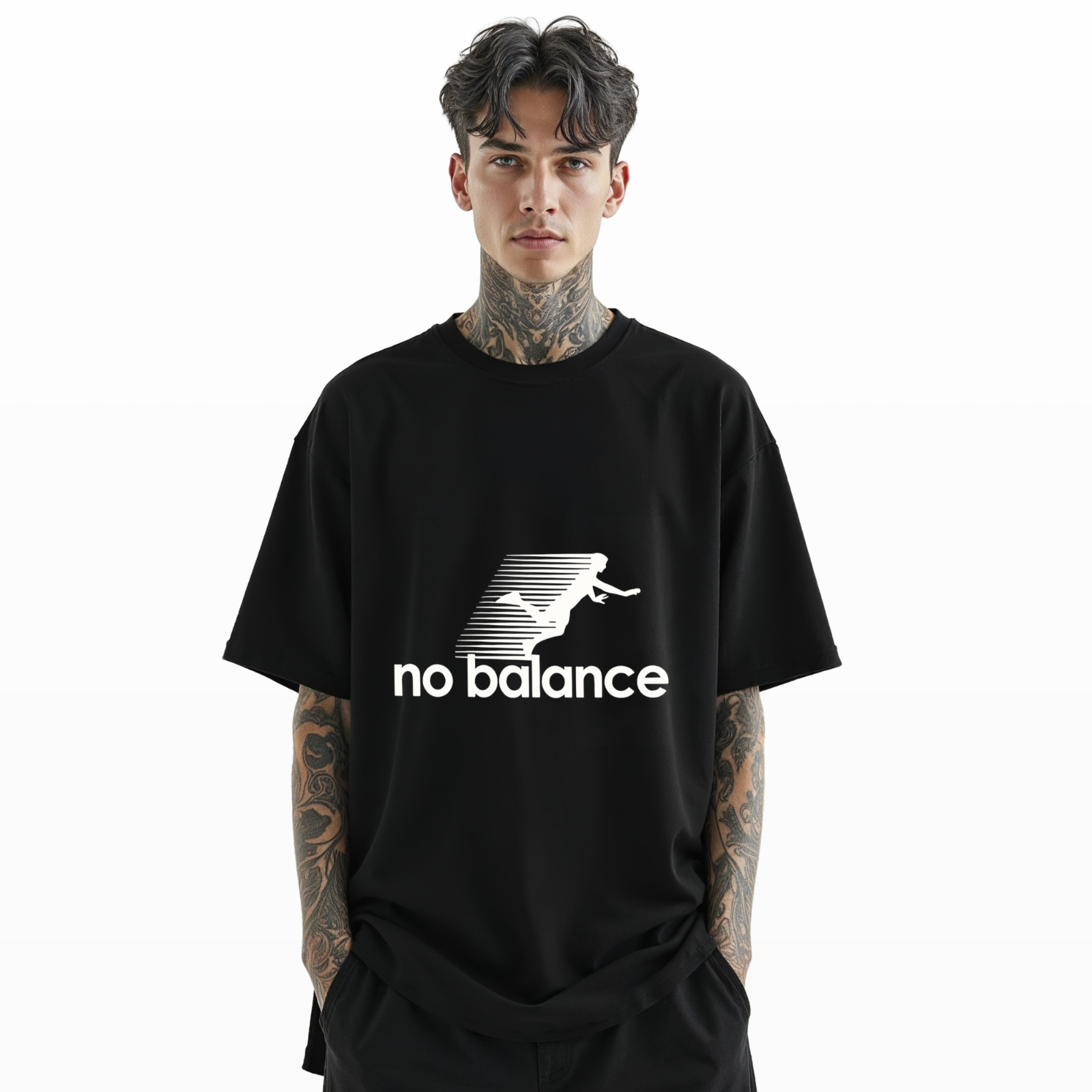 No Balance Funny T-Shirt – Parody Graphic Tee with Falling Silhouette A326 gallery