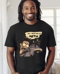 Can’t Breathalyze Meth, Funny Cartoon Graphic Black T-Shirt S-5XL, Gildan 5000