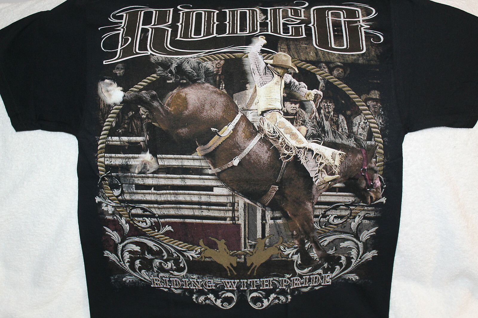 RODEO COWBOY RIDING BUCKING HORSE BRONCO RIDING WITH PRIDE T-SHIRT SHIRT gallery
