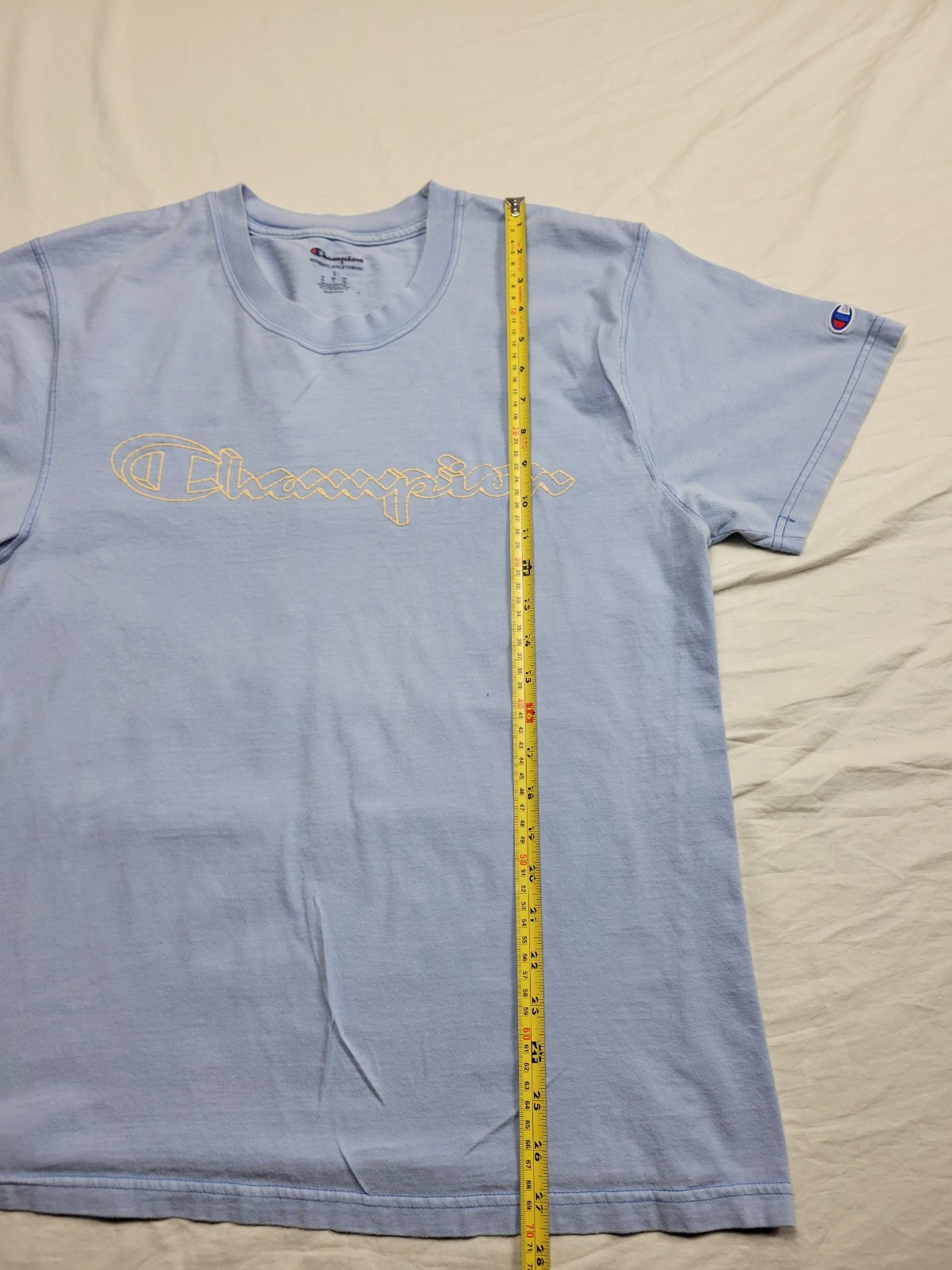 Champion Script Logo T-Shirt Size Large Blue Short Sleeve Graphic gallery