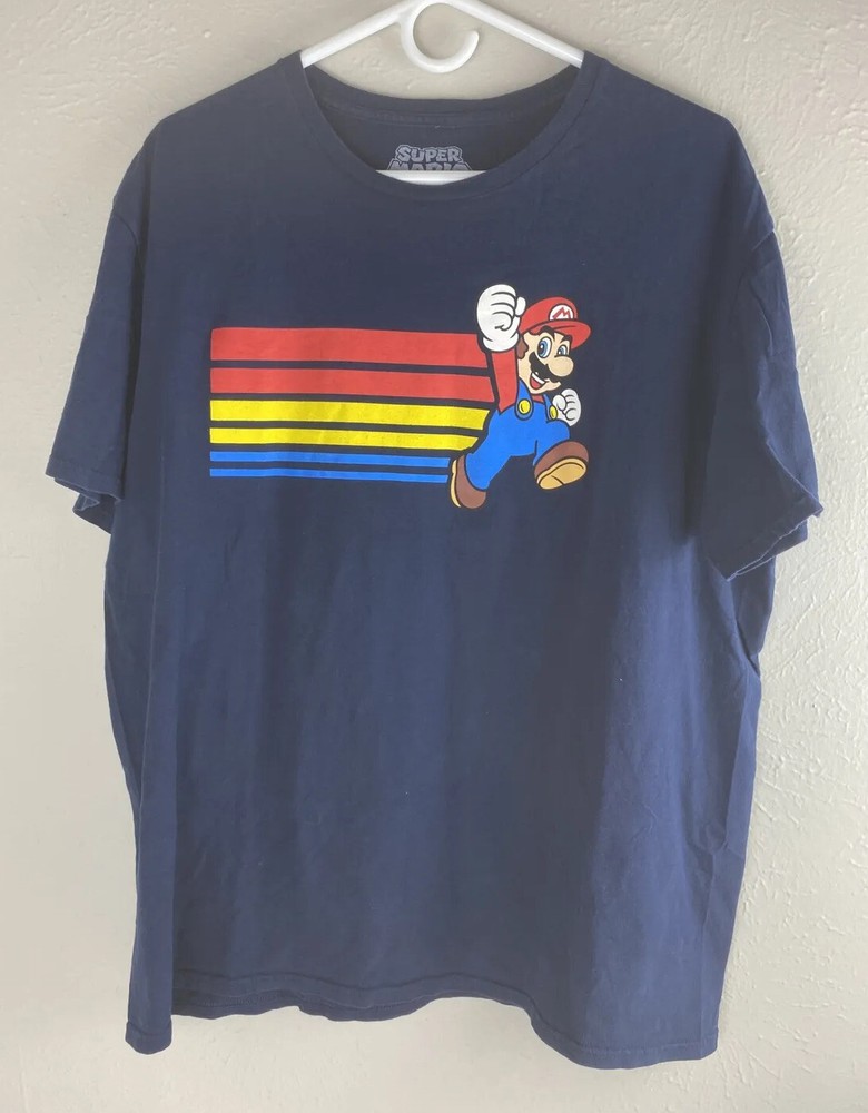 Super Mario Rainbow Stripes T Shirt Size XL