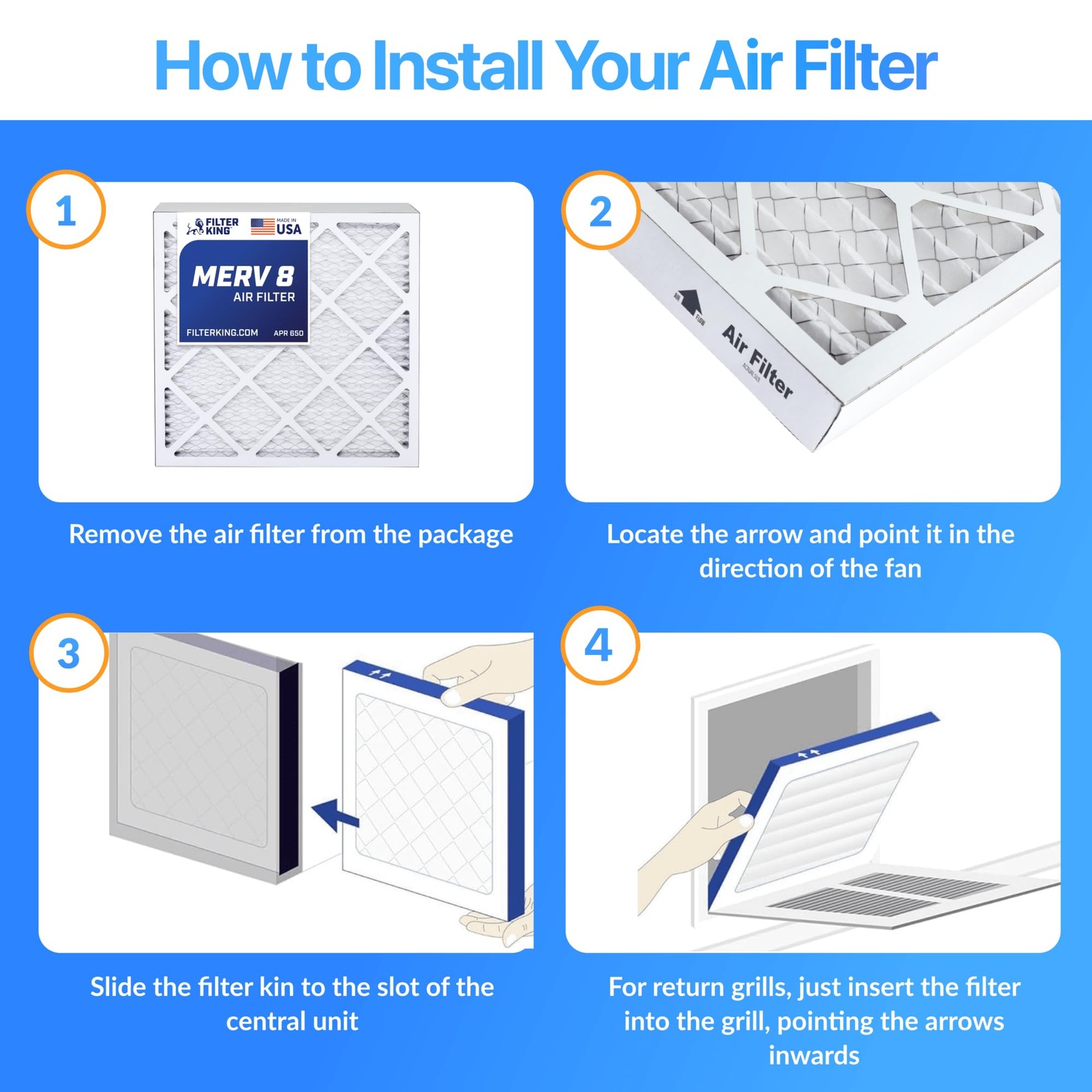 Filter King 23x9x1 Air Filter 4-PACK MERV 8 Actual Size 23 x 9 x .75″