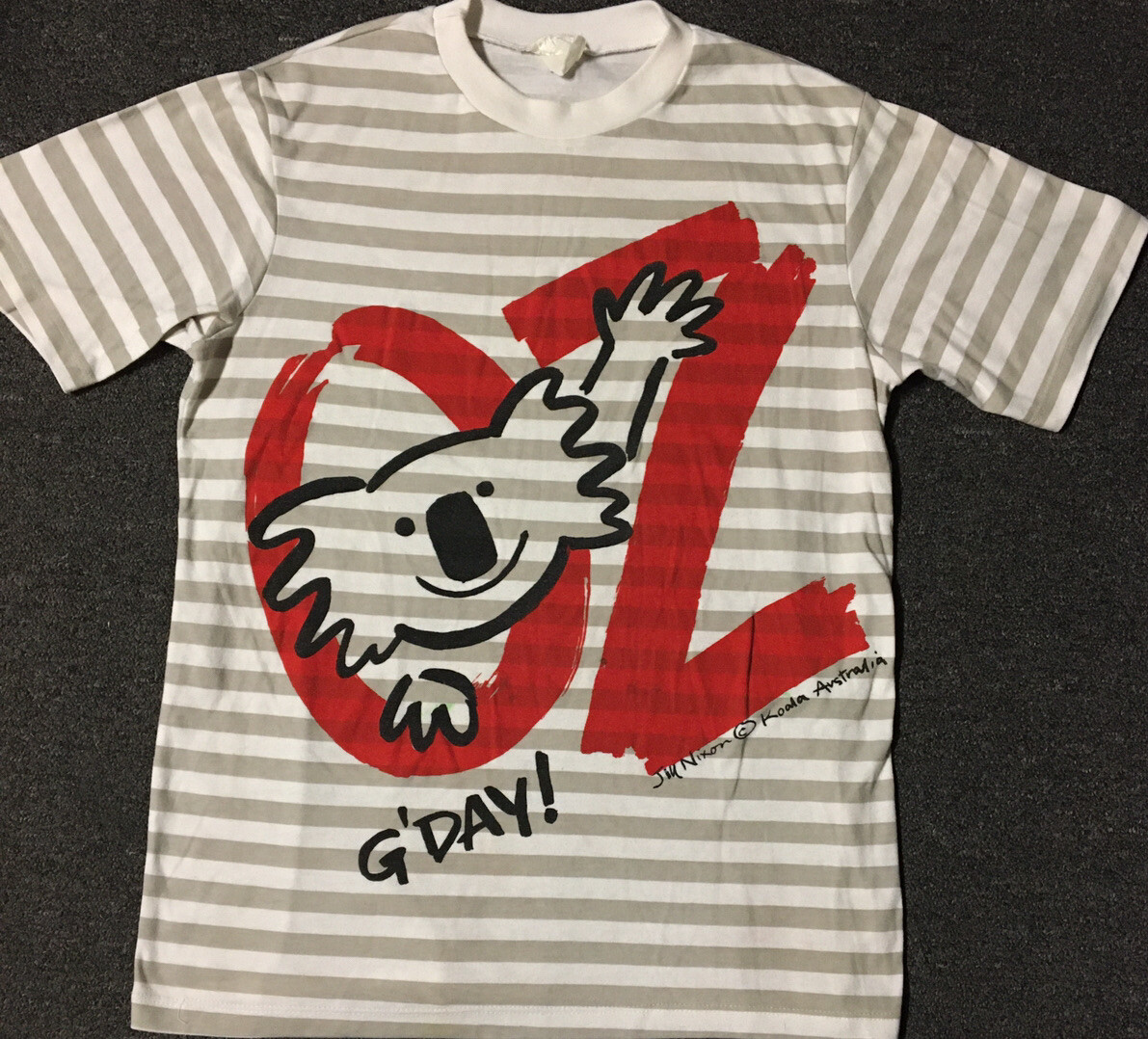 Vtg 90s Australia Koala Striped Shirt M Animal Wildlife Art Beach Surf Skate OP