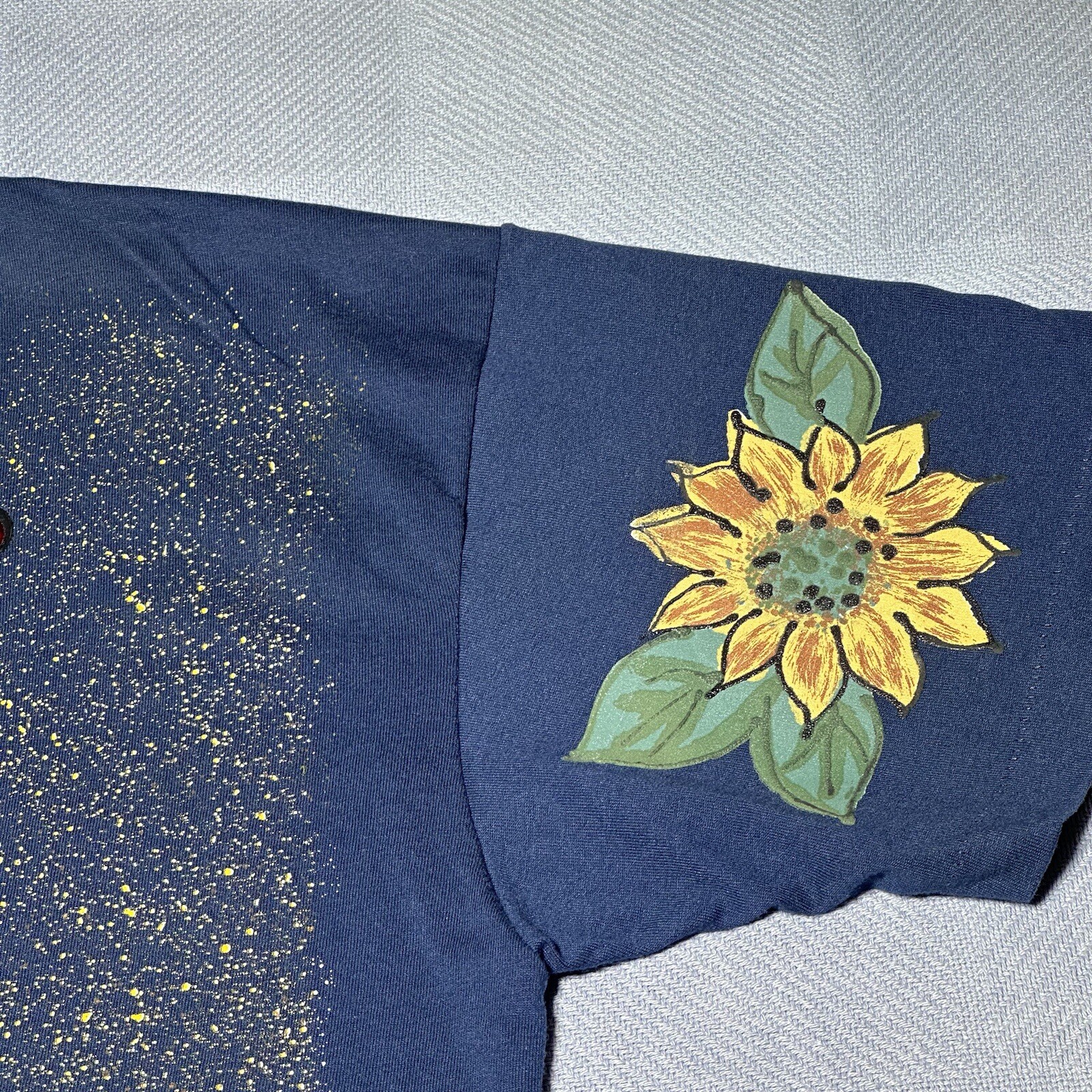 Vintage 1990s WetPaint Hand Painted Sunflower Floral Gem Jewels T-Shirt Sz OSFA gallery