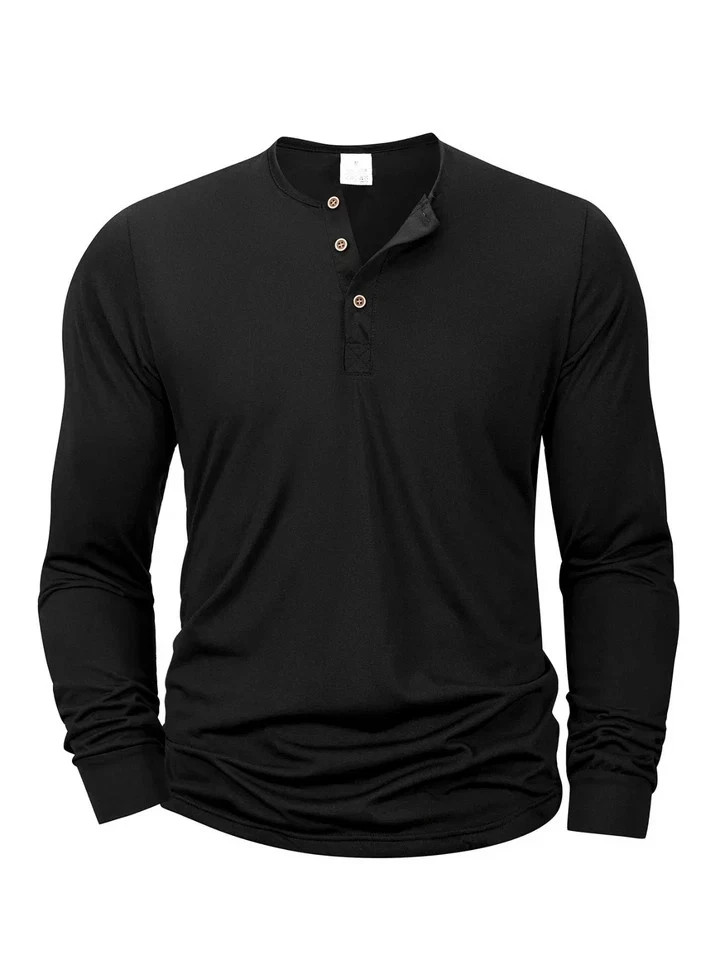Mens Cotton Slim Fit Long Sleeve Henley T-Shirt Casual Button Tee Top Gym Gift gallery