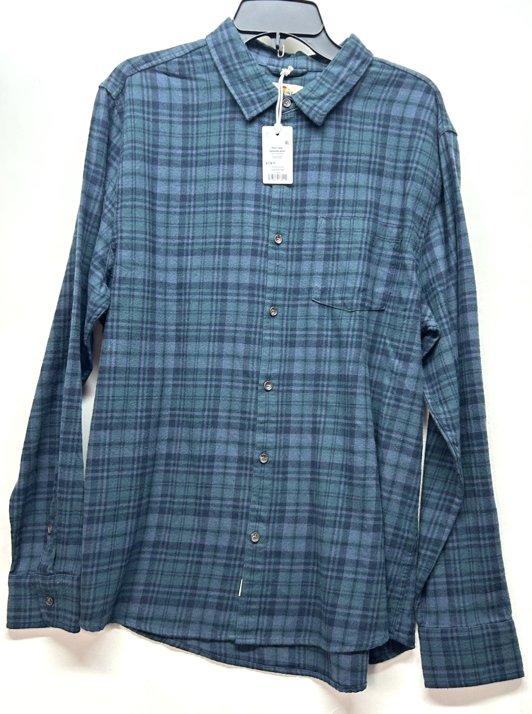 Marine Layer Men’s Large Green/Navy Plaid Tahoe Flannel Shirt (B5)