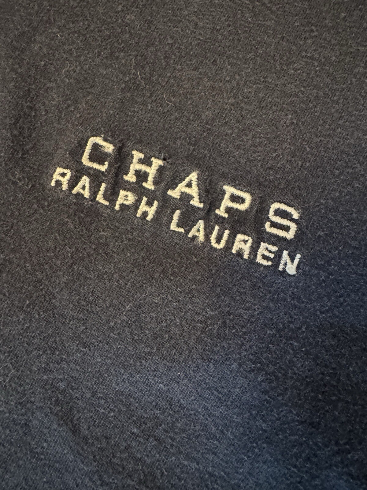 Chaps Ralph Lauren Vintage Embroidered Navy Tee With White V Collar - 90’s M gallery