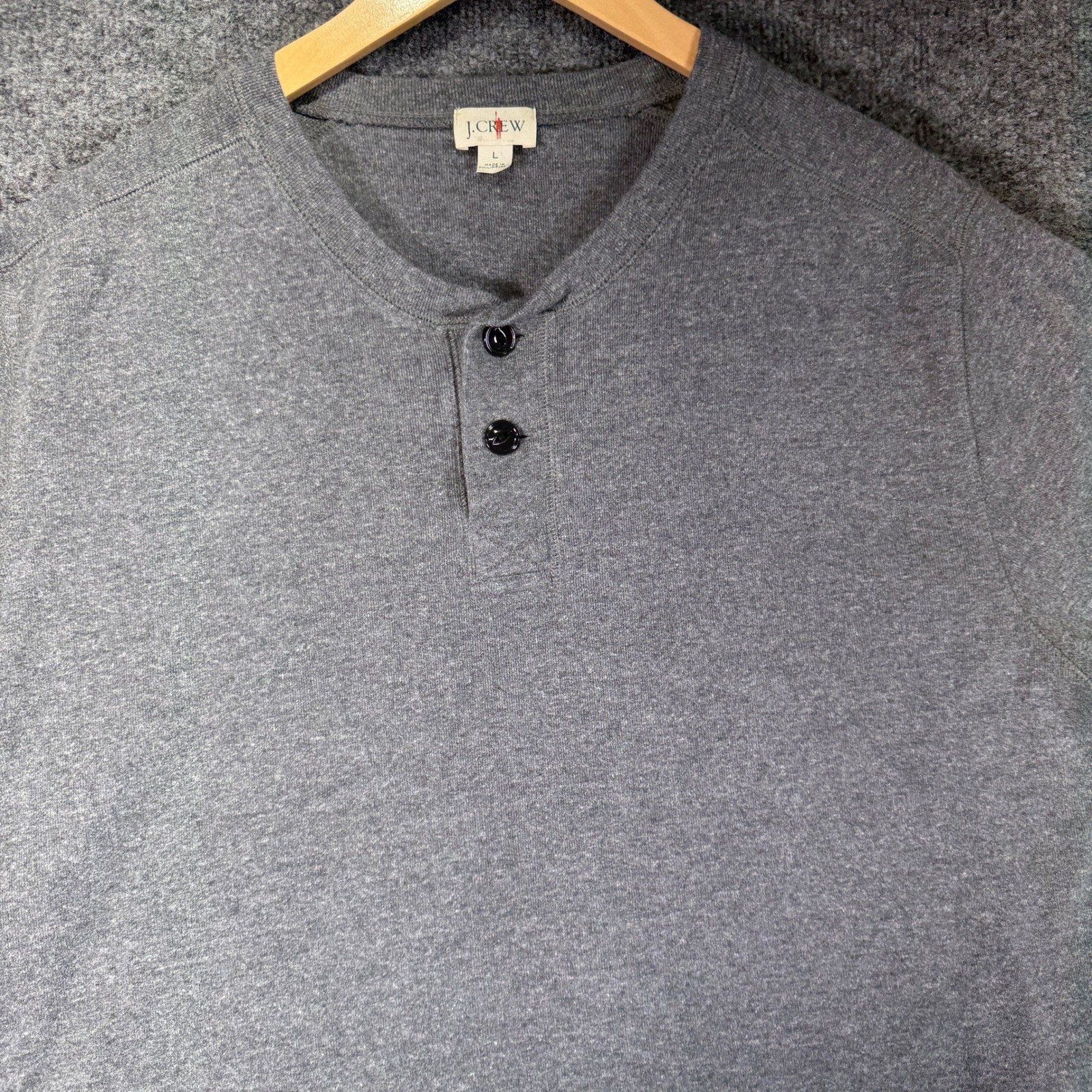 J.Crew Henley Oarsman Thermal Shirt Mens Large Gray Cotton Ribbed Cuffs Casual gallery
